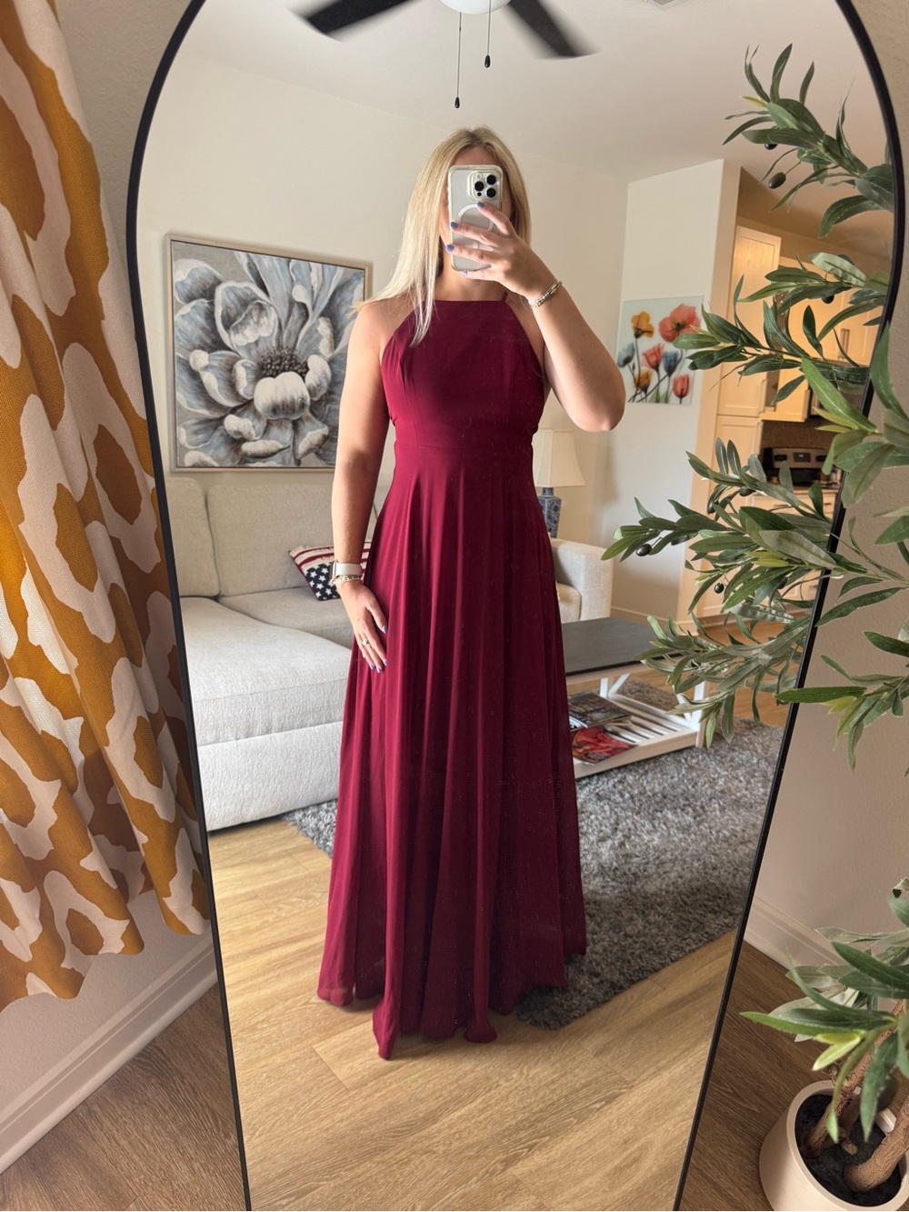 Lulu's Burgundy Halter Prom Gown